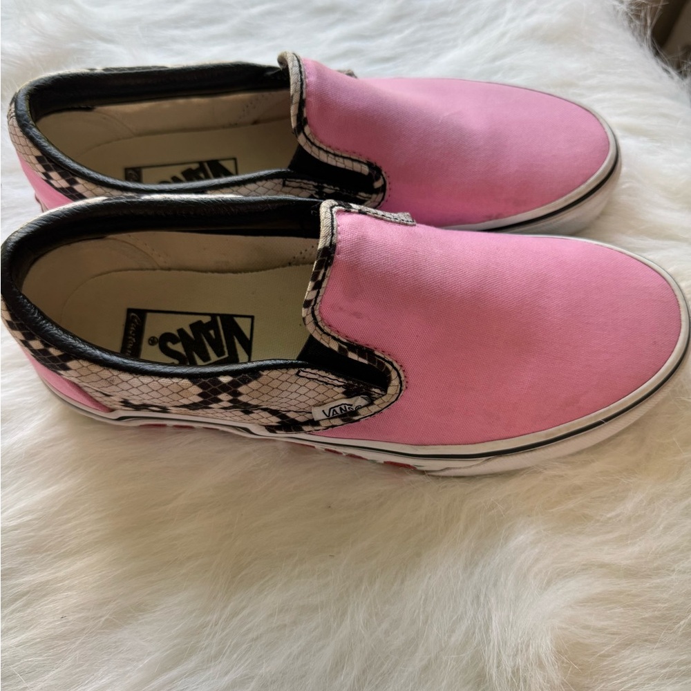 Vans Kids Pink and Black Slip-On Sneakers